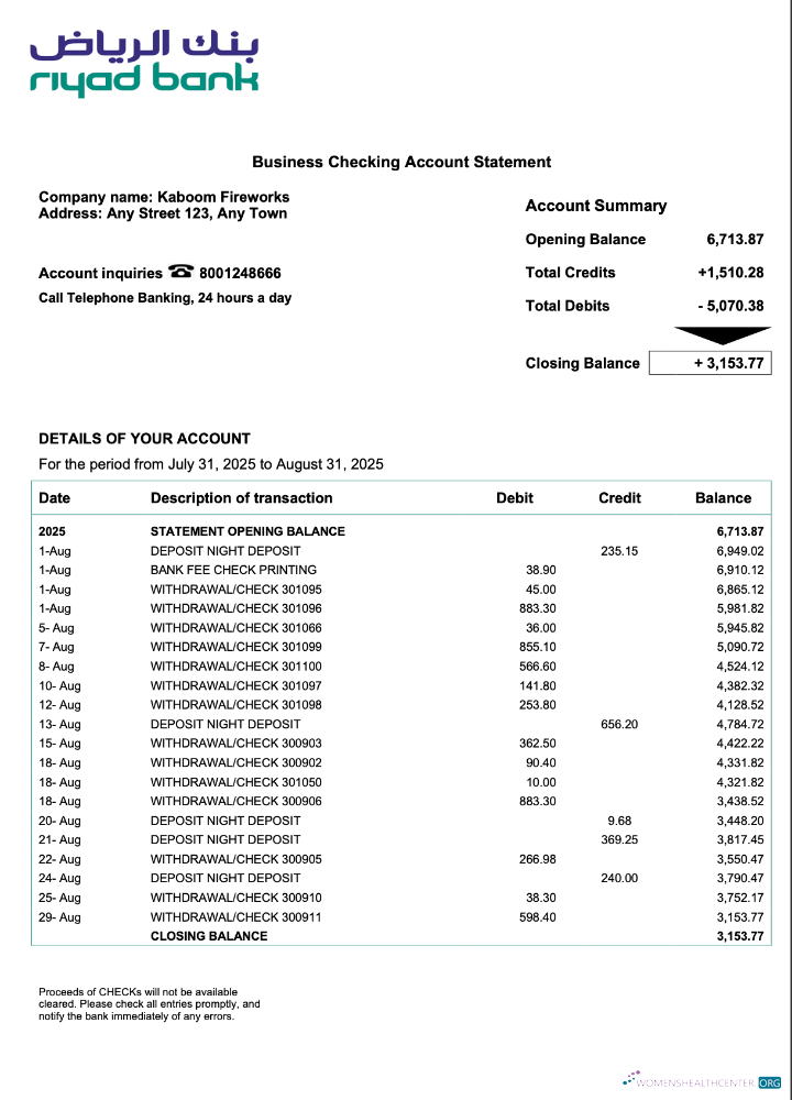 Download Saudi Arabia Riyad enterprise statement Word and PDF format Photoshop template